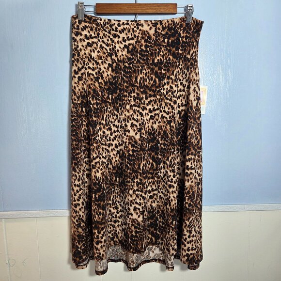 Lularoe Azure Large Brown Tan Animal Print Pull On Flowy Lightweight Midi Skirt - Picture 1 of 7